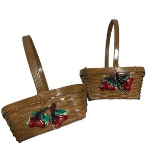 Vintage Cherry Trim Baskets Nesting with Handle Made in Philippines